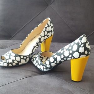 Super fun black and white peep toe heels